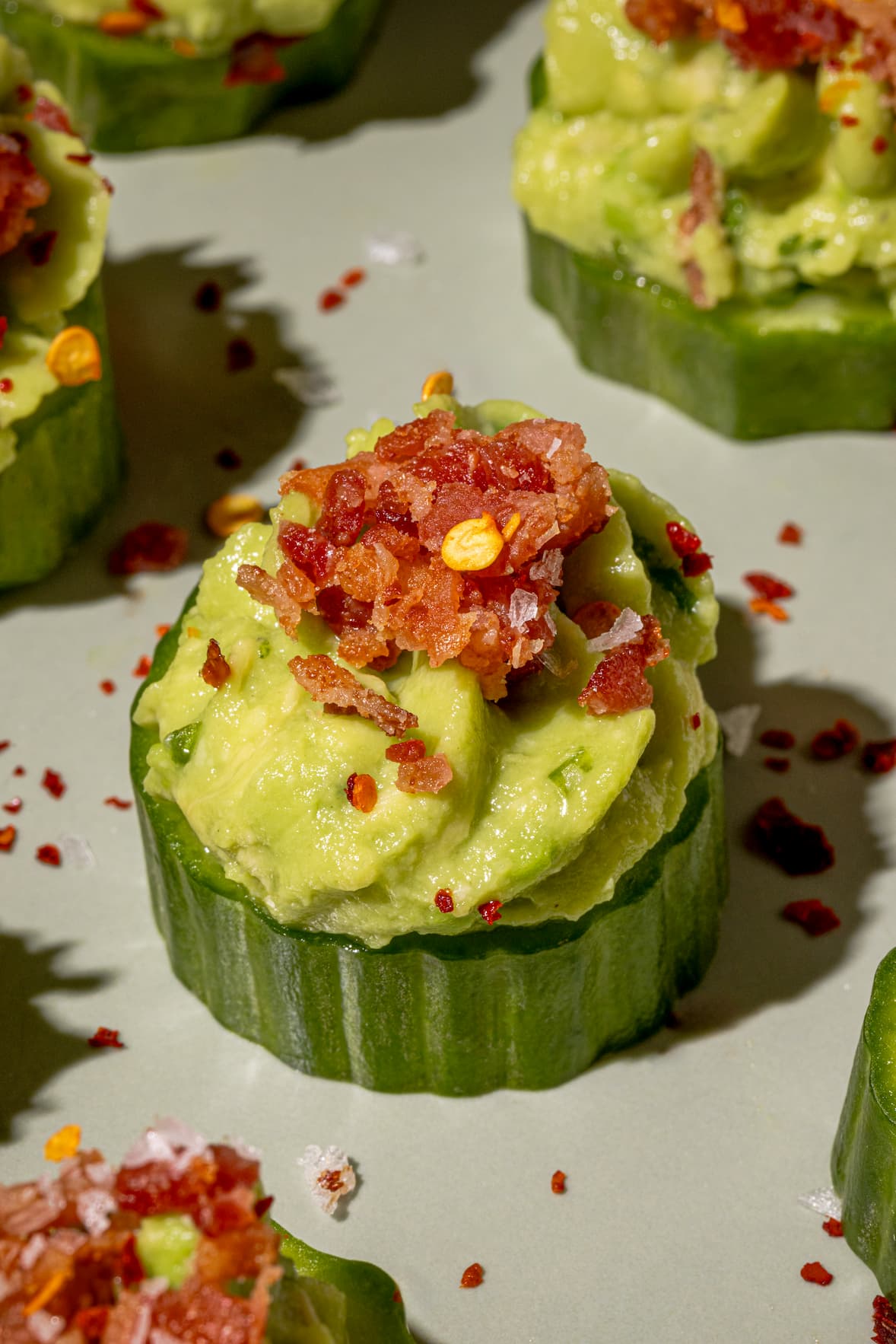 Bouchée avocat bacon et concombre