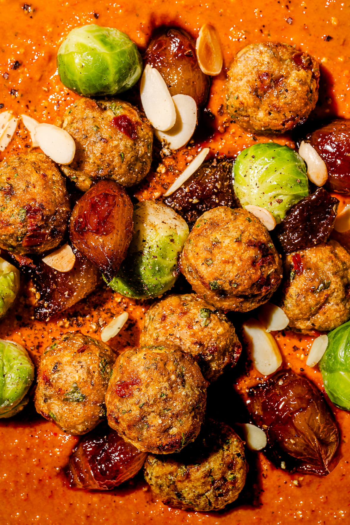 Boulettes de porc sauce romesco et légumes grillés