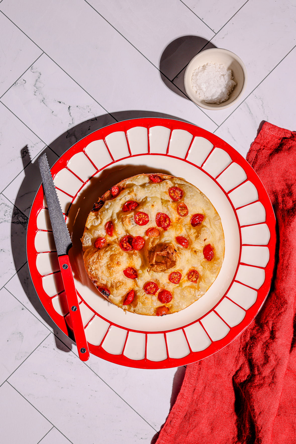 Focaccia aux tomates cerise (avec levure chimique)