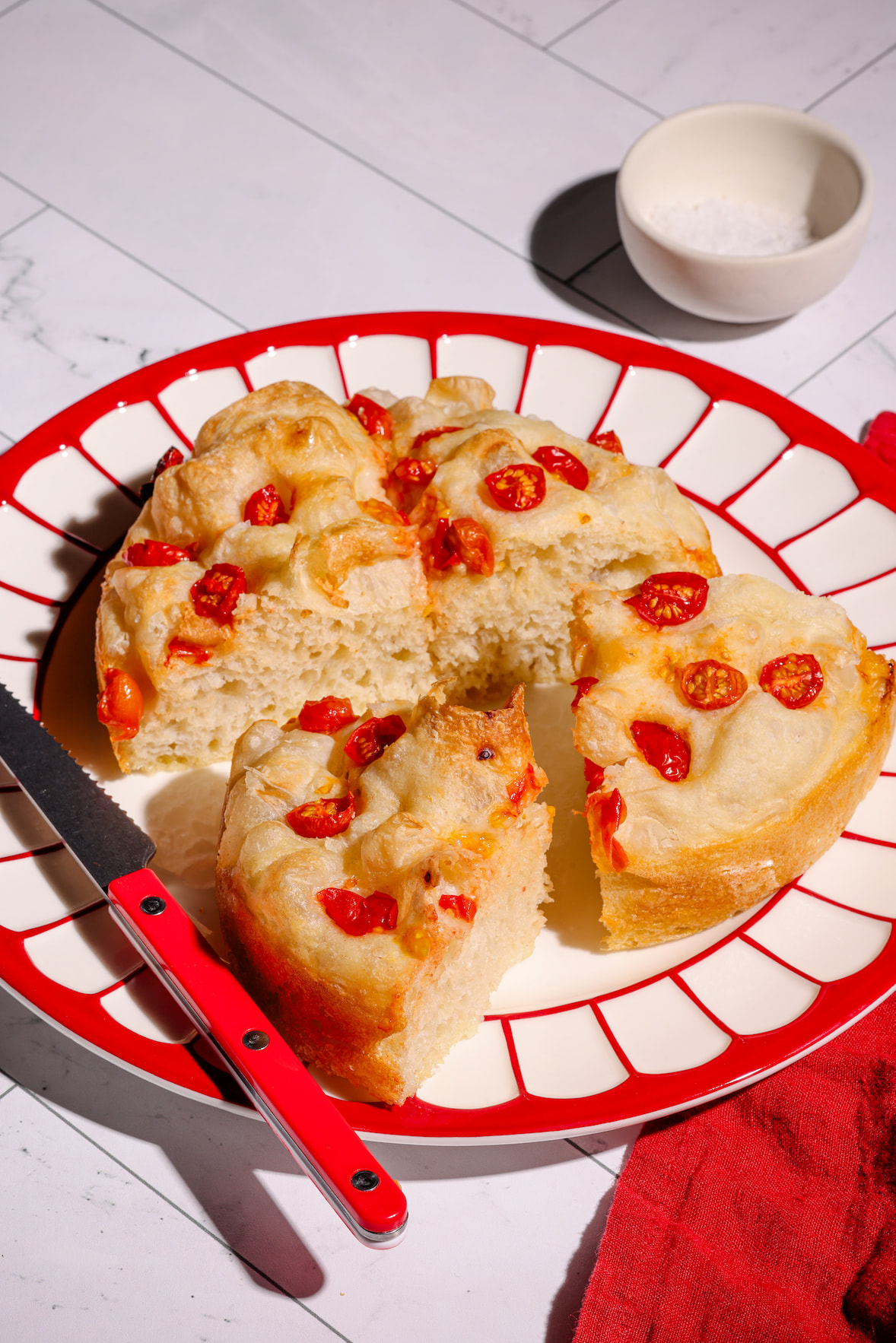 Focaccia aux tomates cerise (avec levure chimique)