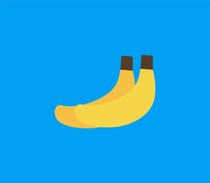 Illustration de deux bananes jaunes sur fond bleu.