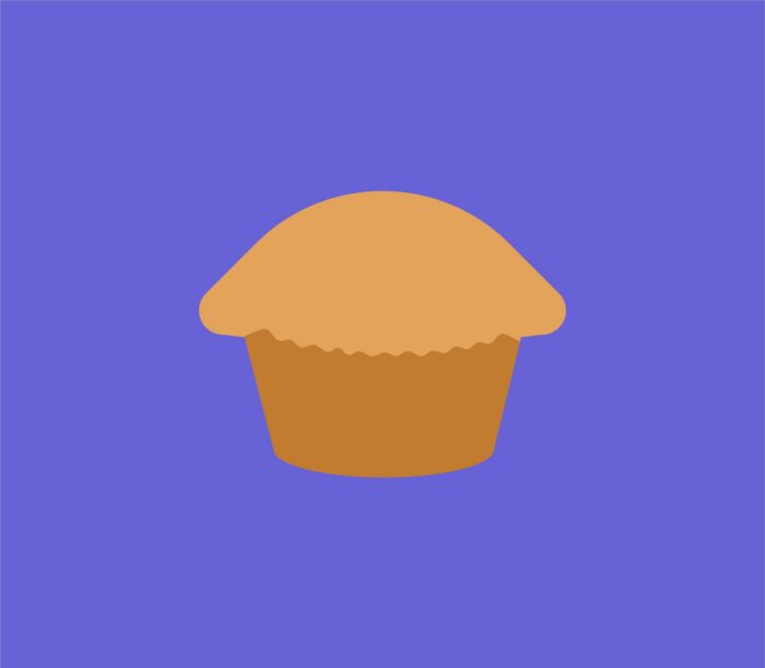 Illustration d’un muffin sur fond mauve.