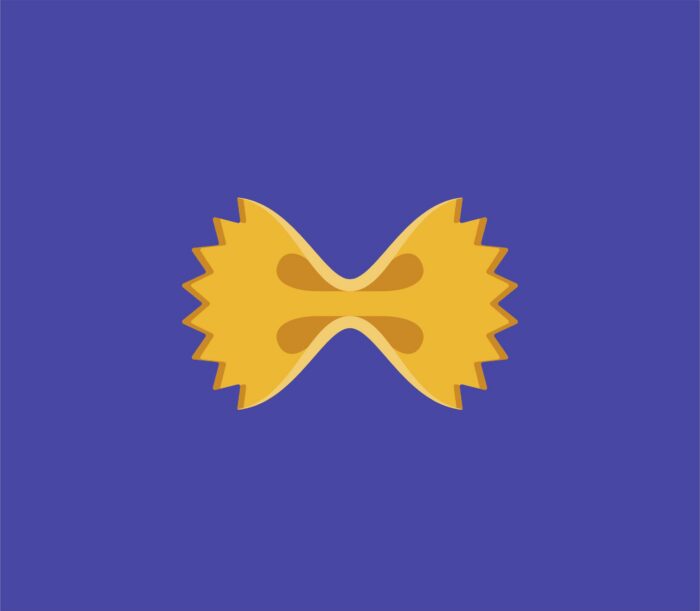 Illustration d’une pâte de type farfalle sur fond bleu violet.