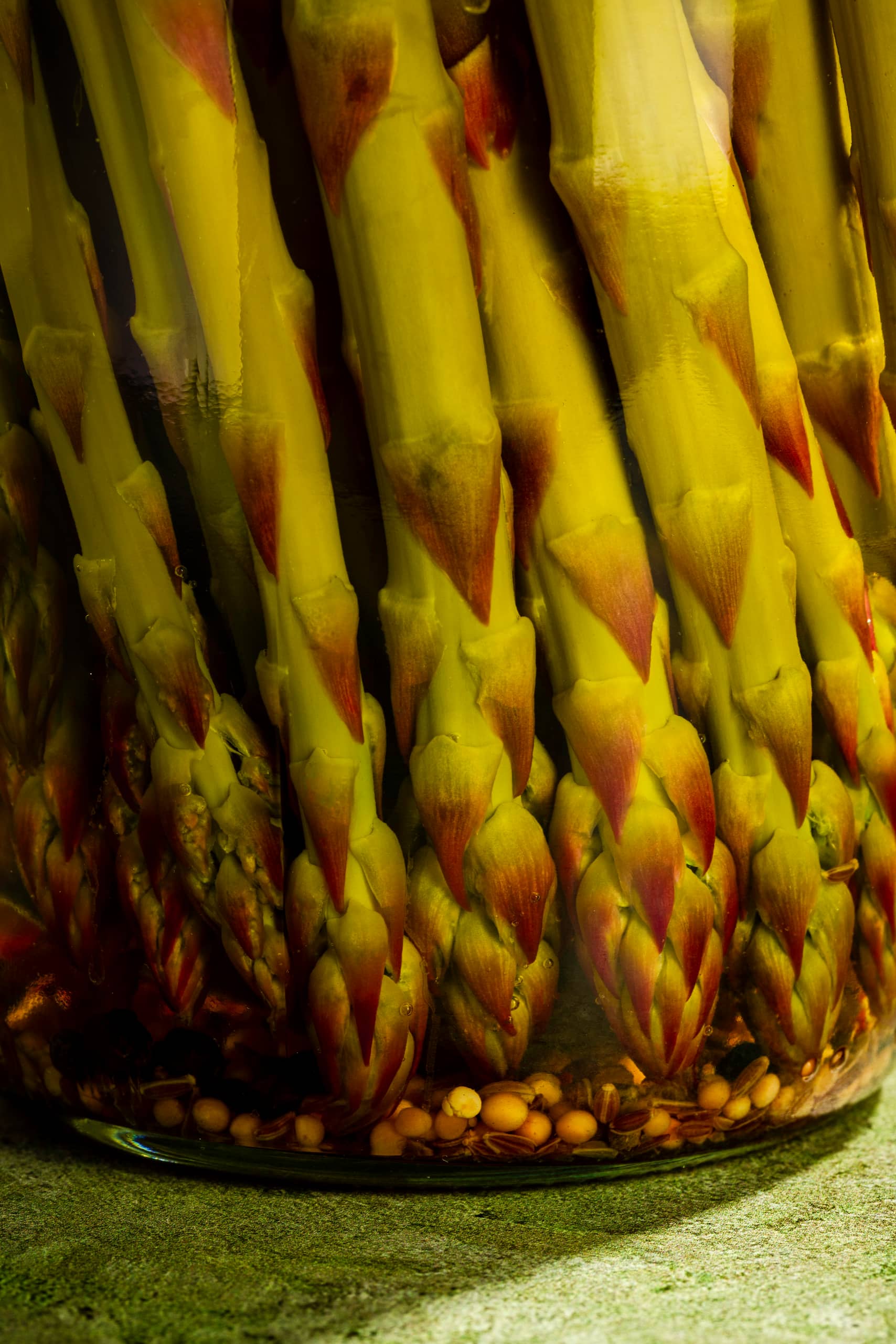 Asperges marinées maison dans des pots en verre, prêtes pour l'apéro