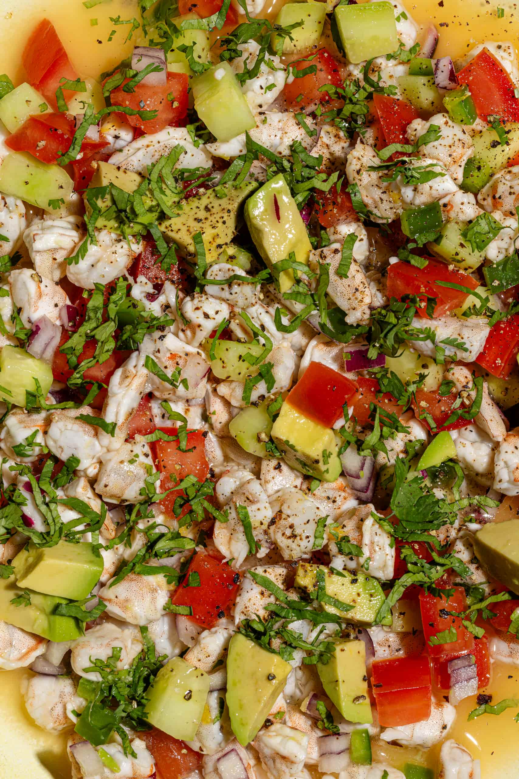 Ceviche de crevettes facile avec avocat servi froid aux agrumes et coriandre