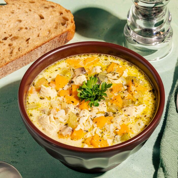 Soupe crémeuse au poulet et au riz